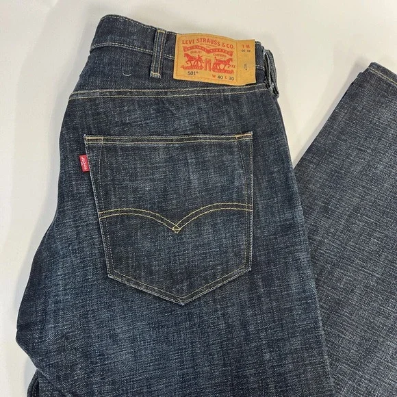 Levis 501 Denim Jeans 40x30 Straight Leg Button Fly Made 1 April 1996 EUC